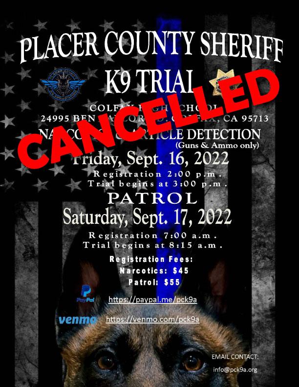 Placer County Sheriff K9 Trial Sept 16 2022 - CANCELLED